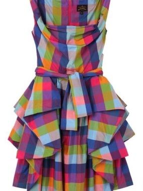 Rare Vivienne Westwood Vintage Pink Yellow Purple Plaid Sunday Dress